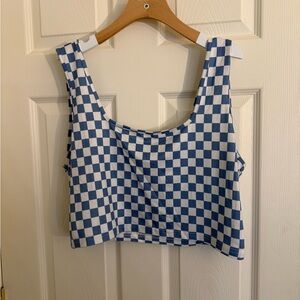 SHEIN Blue and White Checkered Crop Top